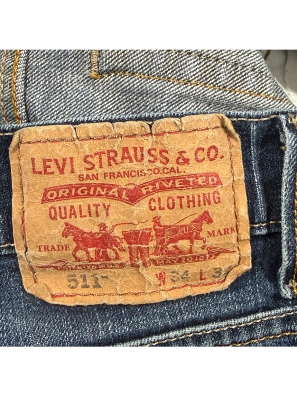 Levi’s 511 Men’s Jeans 34x32 Slim Fit Blue Denim Distressed Faded Cotton - Picture 5 of 10